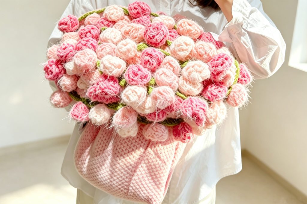 Pink rose plush throw blanket lifestyle photo, soft fluffy decorative blanket matched with floral bouquets, cozy gift hamper accessory for Nestlygift thoughtful emotional gifting