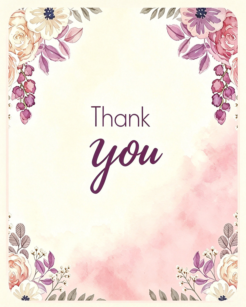 Thank you gift category card, soft blush watercolor floral design with cream inner padding and subtle shadow, gratitude gift hamper navigation graphic for Nestlygift blog